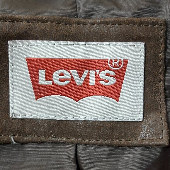 Levi’s Brown Genuine Leather Jacket Men’s L Cafe Racer Distressed Moto Zip Coat - Picture 3 of 11